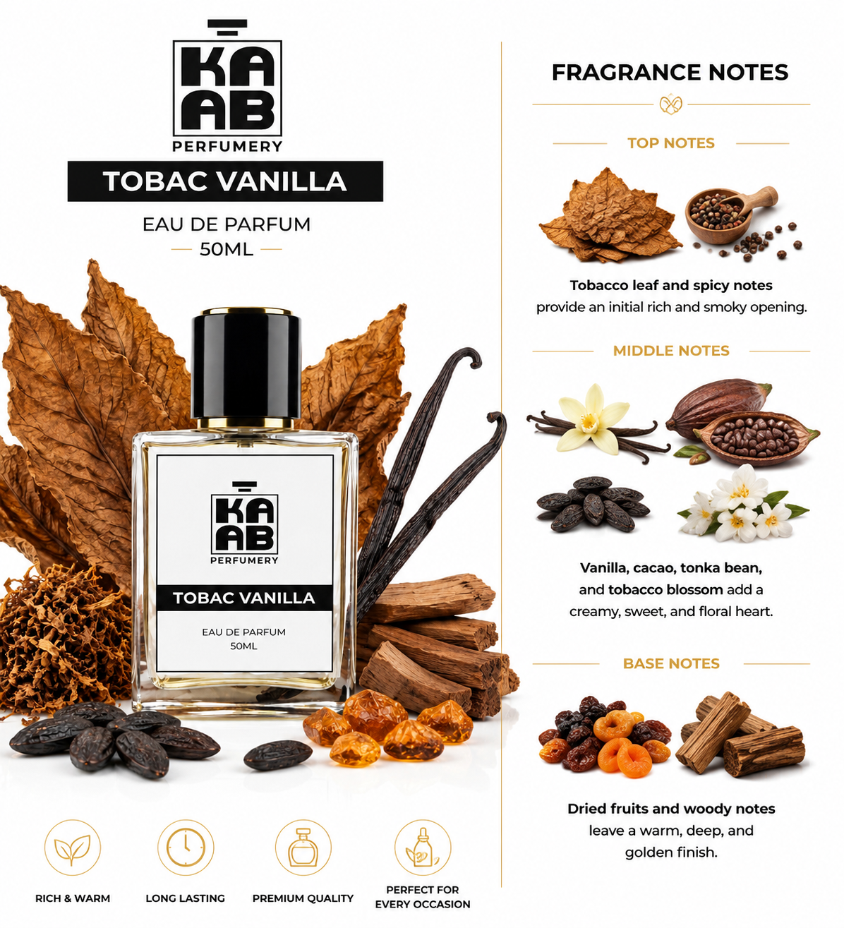 TOBAC VANILLA Inspired by Tobacco Vanille | Eau De Parfum | Kaab Perfumery.